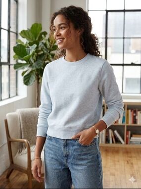 TNA Cream Crewneck Sweater with Ribbed Cuffs and Cropped Length - XS